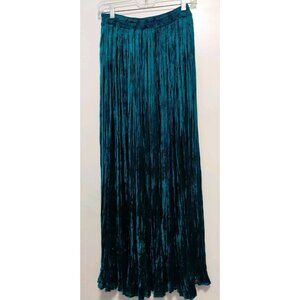 Mix It Vintage Pleated Velvet Maxi Skirt Teal Medium